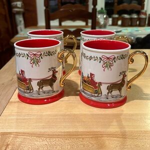 Anthropologie Santa sleigh mug set of 4